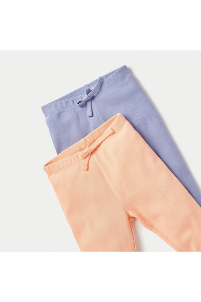 Juniors Solid Leggings With Elasticated Waistband - Set Of 2