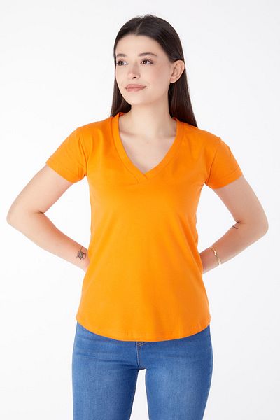 TOFİSA V-Neck T-Shirt Orange - 25326