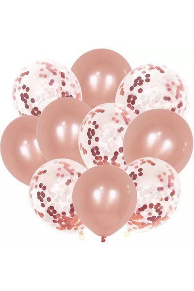 Ropet Set of 10 balloons with confetti, Rose Gold color, 30 cm, Ropet