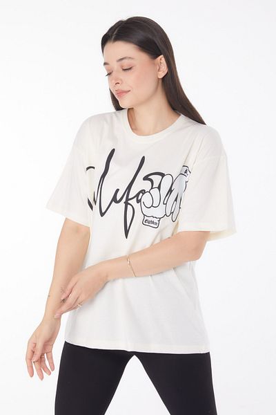 TOFİSA Printed T-Shirt Ecru - 25702
