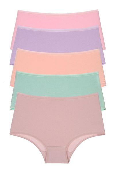 Nicoletta Magas derekú pamut Lycra női bugyi 5 csomag - lazac