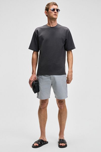 GRIMELANGE Chic Men's Relaxed Fit Textured Cotton Fabric Anthracite T-Shirt