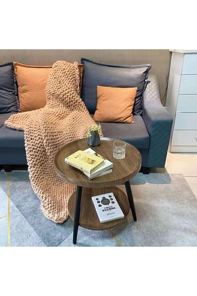 1st 40*48 Modern Round Wood Coffee Table with Metal Frame