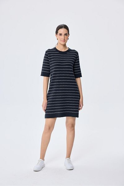 Peraluna Faye, rochie mini tricotaje de vară cu dungi - DUNĂ NEGRĂ/ALBĂ