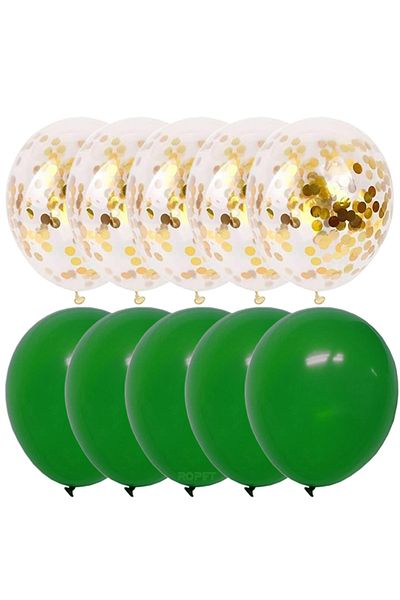 Ropet Set of 10 latex balloons, gold confetti, Dark green, 30cm, Ropet