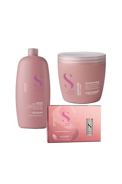 Alfaparf Milano Alfaparf Semi Di Lino Moisture Nutritive Set with 1000ml Shampoo + 500ml Mask + 6 x 13ml Oil, Set