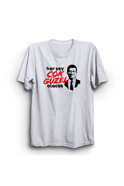 fame-stoned Όλα θα πάνε καλά Ekrem İmamoğlu εμπριμέ Unisex 100% βαμβακερό λευκό μπλουζάκι