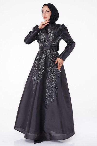 TOFİSA Stoned Princess Evening Dress Black - 26250