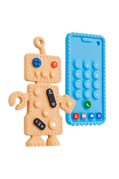 OEM Set of 2 teething toys in the shape of a telephone/robot, Silicone