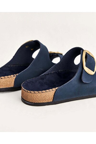 Chirpy Kadın Lacivert Süet Tokalı Yazlık Terlik