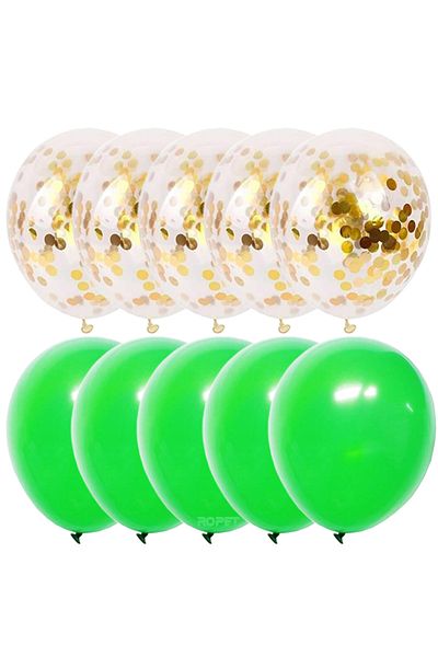 Ropet Set of 10 latex balloons, gold confetti, Green, 30cm, Ropet
