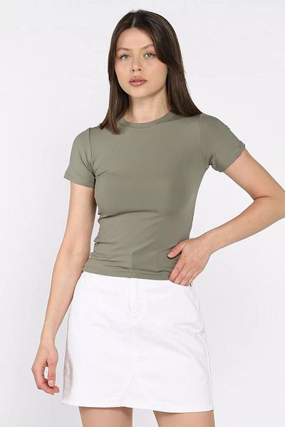 GÜLSELİ Χακί Γυναικεία Μπλούζα με λαιμόκοψη Lycra Modal Fabric Crop Top