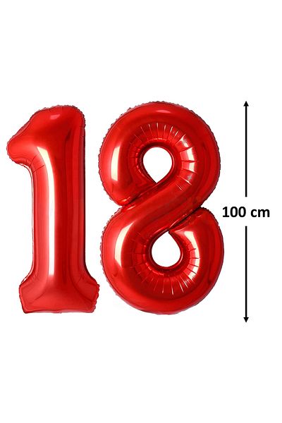Ropet Coming of age birthday foil balloons, number 18, Red, 100 cm, Ropet