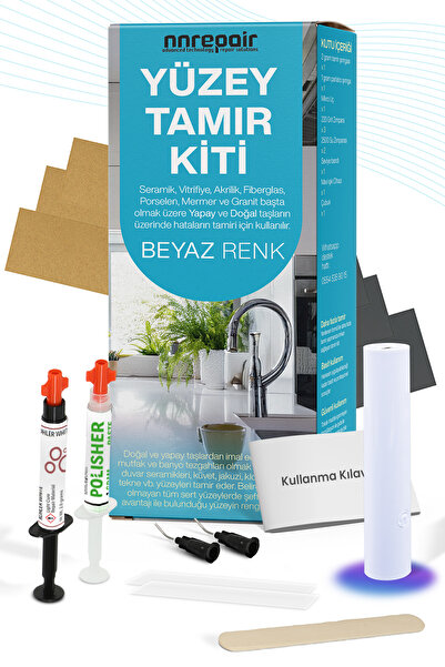 NNREPAIR Beyaz Renk - Seramik, Akrilik, Vitrifiye, Porselen, Granit, Fayans, Mermer Için Yüzey Tamir Kiti