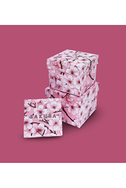 Gift Moda Pembe Sakura Desenli 3'lü Hediye, Kutusu Seti | Mini Kutu Seti