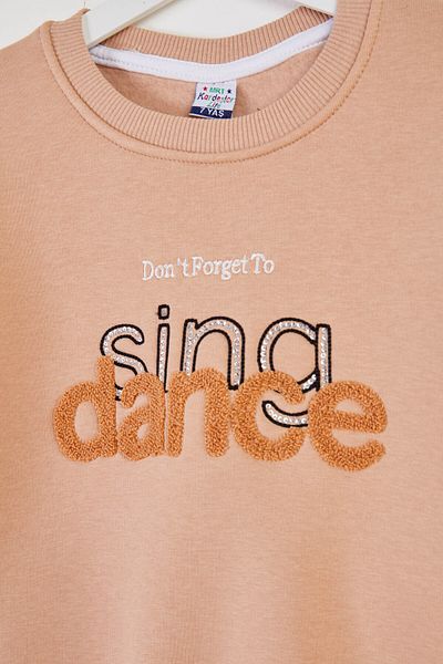 TOFİSA Girl's Mink Embroidered Sweatshirt - 26457