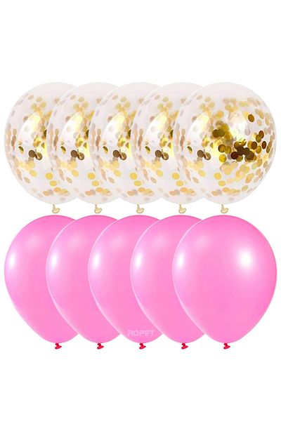Ropet Set of 10 latex balloons, gold confetti, Light pink, 30cm, Ropet