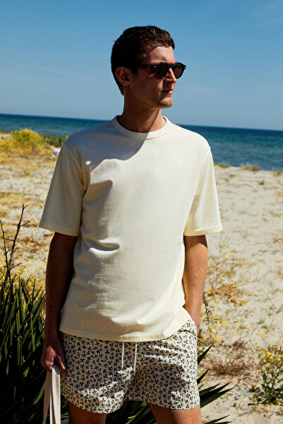 GRIMELANGE Catwalk Men's 100% Cotton Regular Fit Yellow T-Shirt