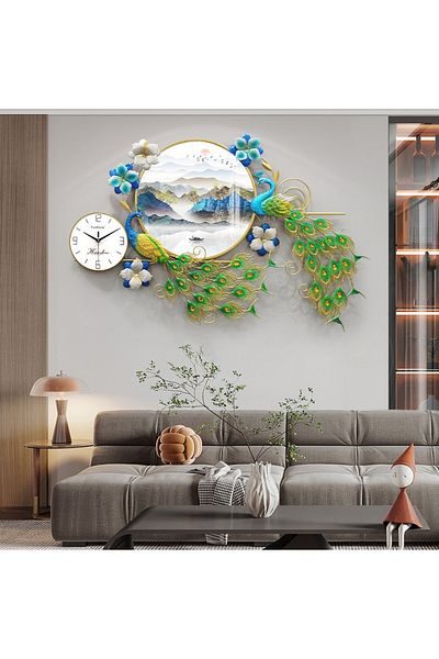 private house Large Peacock Metal Wall Clock