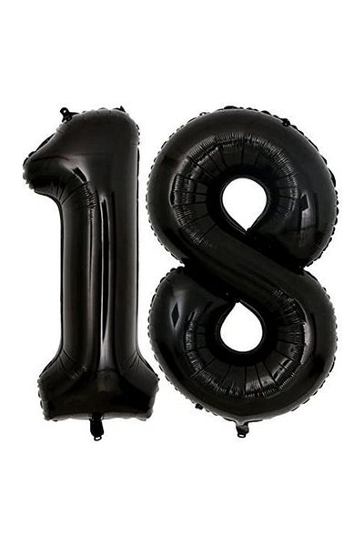 Ropet Coming of age birthday foil balloons, number 18, Black, 100 cm, Ropet