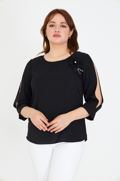 UNIQUE LADY Γυναικεία μπλούζα με λεπτομέρεια με λουλούδια - Κομψό και εκλεκτό...