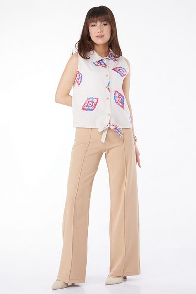 TOFİSA Patterned Shirt with Tie Hem Fuchsia - 13150