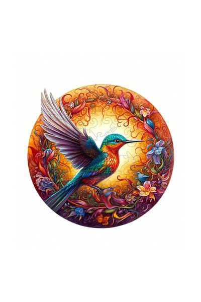 OEM Round wooden puzzle for adults, nature, hummingbird, multicolor, A4