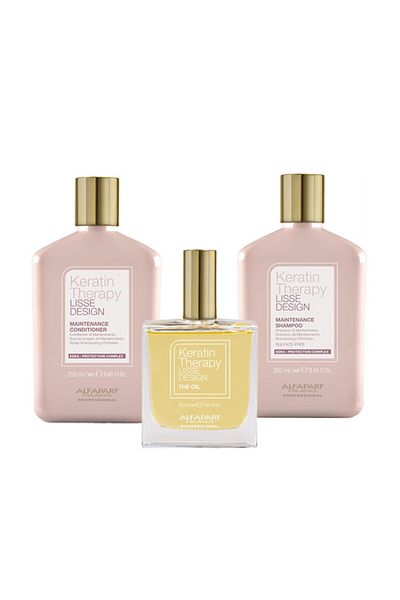 Alfaparf Milano Alfaparf Lisse Design Keratin Set with 250 ml Shampoo + 250 ml Conditioner + 50 ml Hair Oil, Set