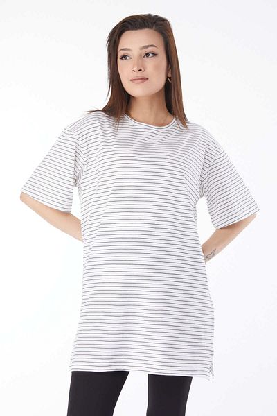 TOFİSA Short Sleeve Striped T-Shirt White - 24655