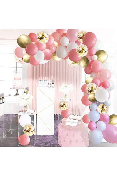 Ropet Balloon set for arch arrangements, Pink/White/Gold, 103 pieces, Ropet