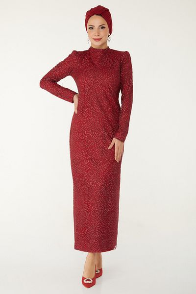 TOFİSA Sparkling Evening Dress Burgundy - 26520