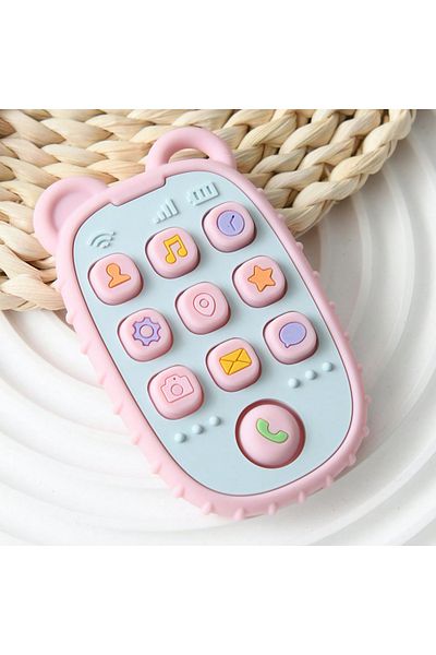 OEM Mini silicone teething toy phone, pink