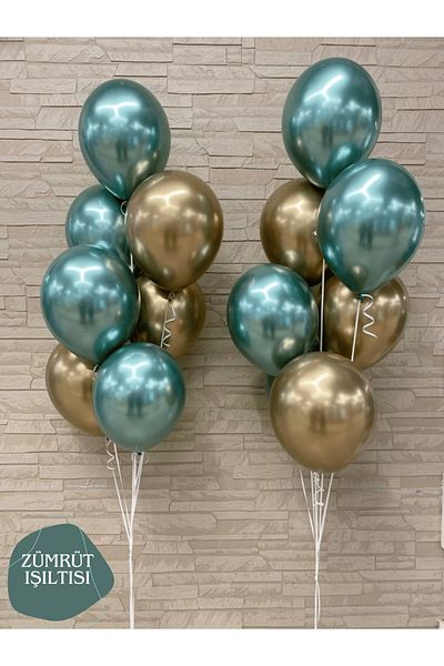 Mielibon Set of 10 Chrome Green and Gold Balloons |   12Inch Glittering Party Balloons