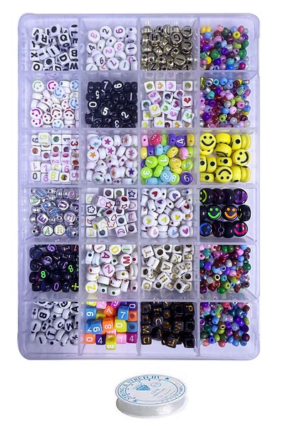 uniquehobby Σετ κατασκευής κοσμημάτων με γράμματα και χάντρες σε διαφανές κουτί κοσμημάτων με 24 θήκες