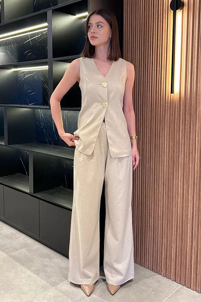 GÜLSELİ Stone Double Button Vest Trousers Double Set