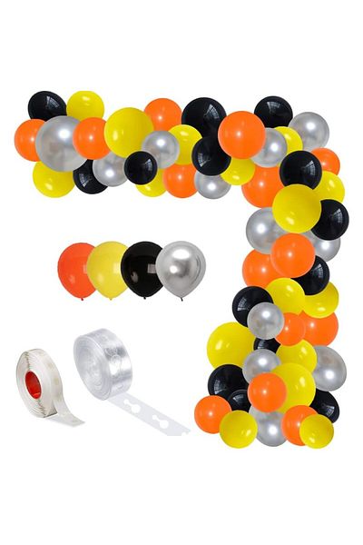 Ropet Balloon arrangement set for arch, 150 pcs, orange, yellow, black and silver