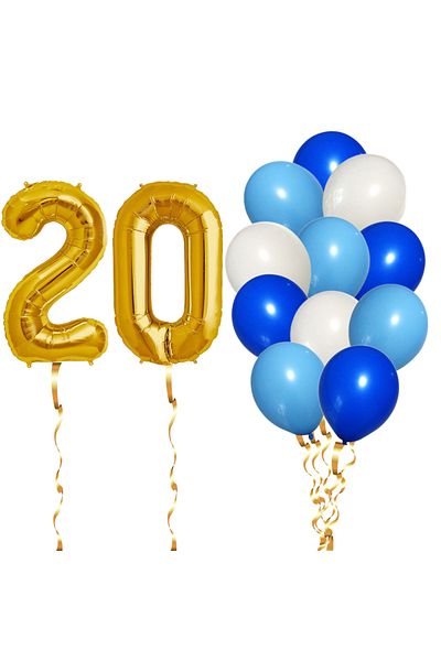 Ropet Set of 14 20th Birthday Balloons, boy, blue color, Ropet