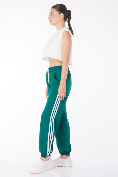 TOFİSA Zelené pruhované rovné střední dámské tepláky - 25953