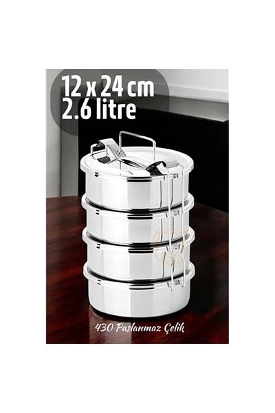 Ladesmedya Tureen Food Container Stainless Steel 4 Tiers 12 cm 650 ml