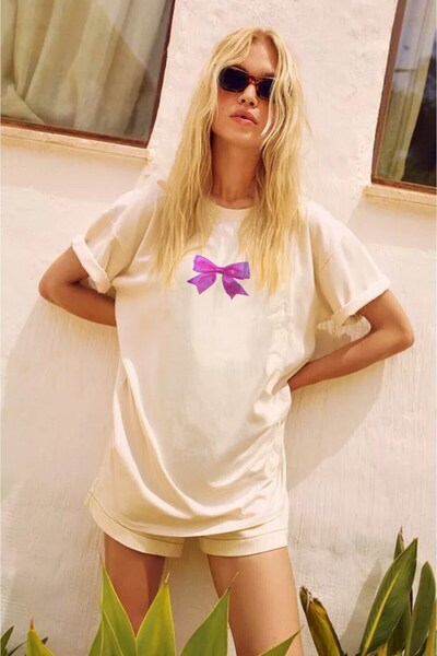 The Champ Clothing Λευκό T-shirt - Γυναικείο T-shirt με στάμπα με σχέδιο φιόγκου