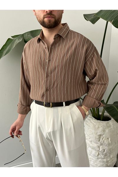 HAWKKİNG Ανδρικό πουκάμισο Modal με ρίγες Oversize