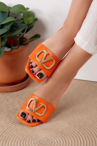 TOFİSA Orange Buckle Women's Slippers - 26162