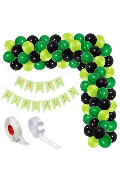 Ropet Balloon arrangement set for arch, Happy Birthday garland, 115 pcs, black and green
