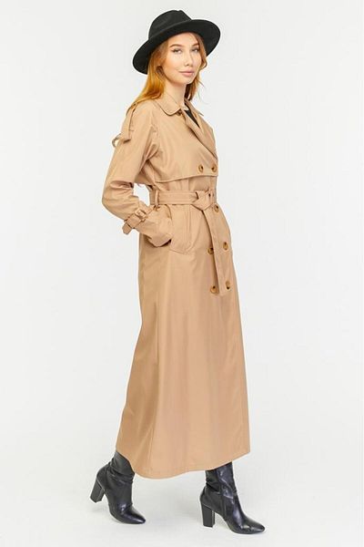 Jamila Reglan Sleeve Seasonal Lined Full Length Women's Trench Coat, Cap