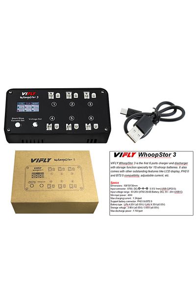 Choice Black V3 New Vifly Whoopstor 3 V3 6 Ports 1s Lipo Lihv Battery Charger Discharger Storage Lcd Type-c