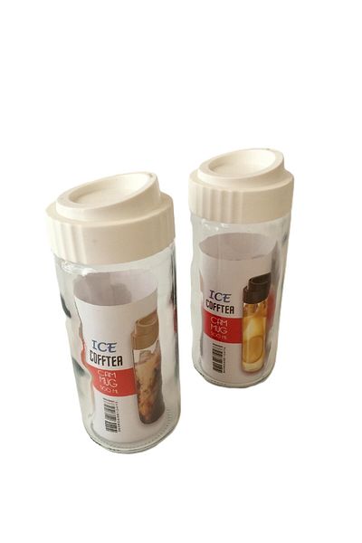 Cambu 2 Li Coffee Mug 500ml Glass Coffee Cup Reusable Travel Cup / White
