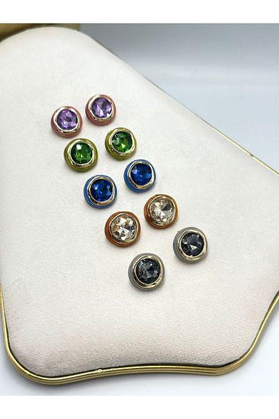 MyladyAccessoriess Colorful Single Stone Detail Premium Earrings Gray