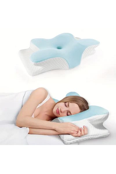 Choice Sky Blue Memory Foam Pillows Butterfly Shaped Relaxing Cervical Slow Rebound Neck Pillow Pain Relief