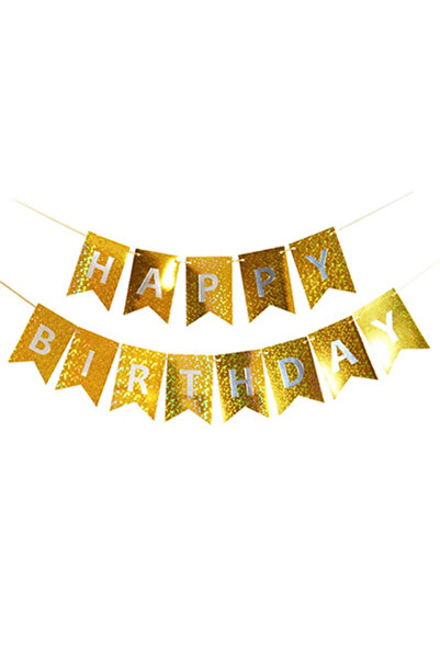 Ropet Banner Happy Birthday, Ghirlanda, 2.5m x 17cm, Auriu Chrome, Ropet