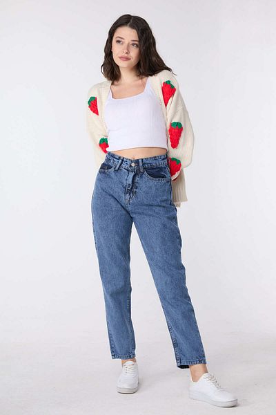 TOFİSA High Waist Mom Jeans Blue Snow Wash - 23669